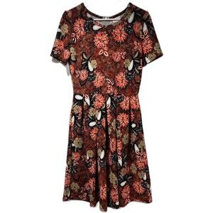 Lularoe Amelia Dress Women’s Medium M Zipper Knit Short Sleeve Fall Floral